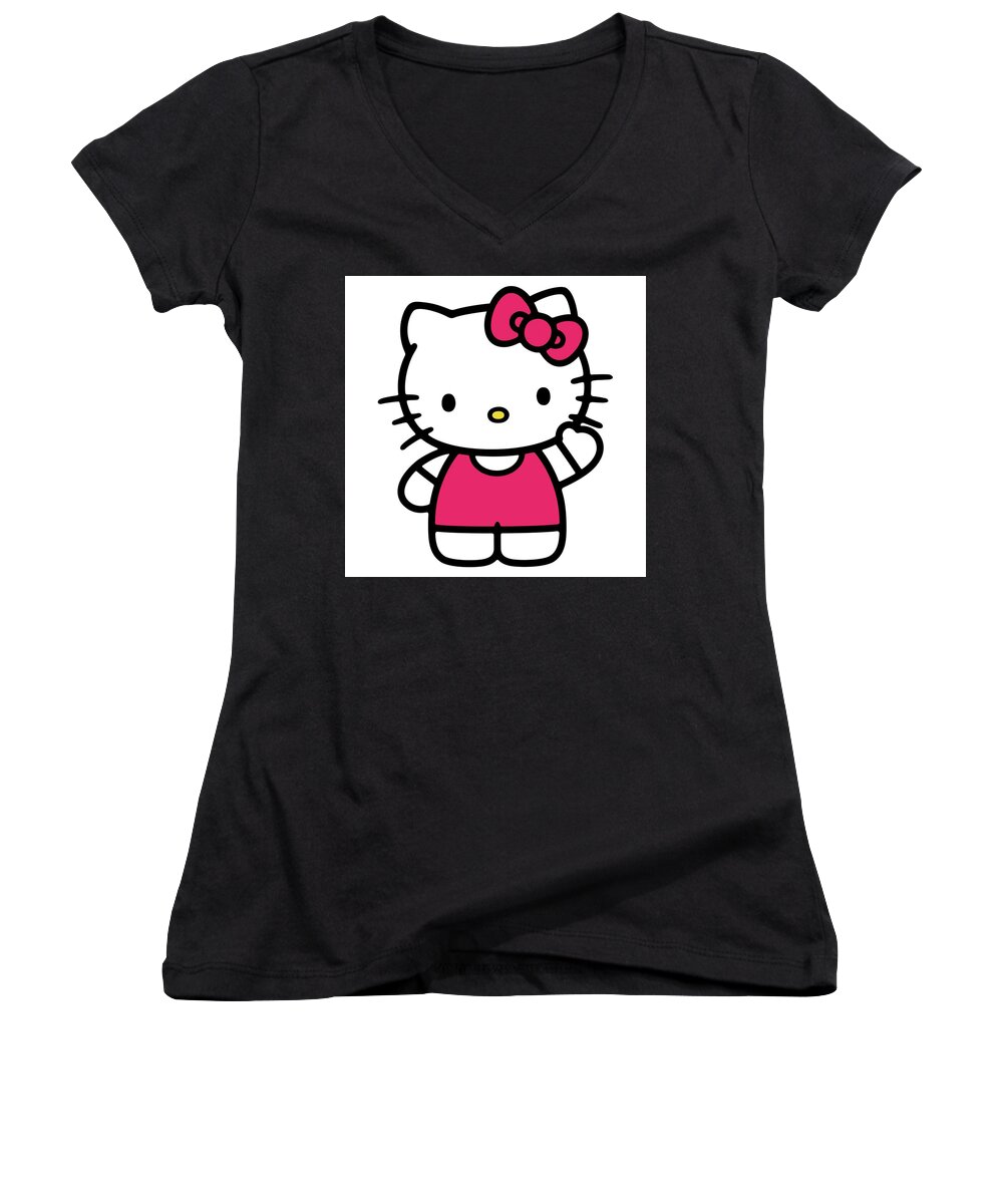  Women's V-Neck featuring the digital art Hkitty by David Lane