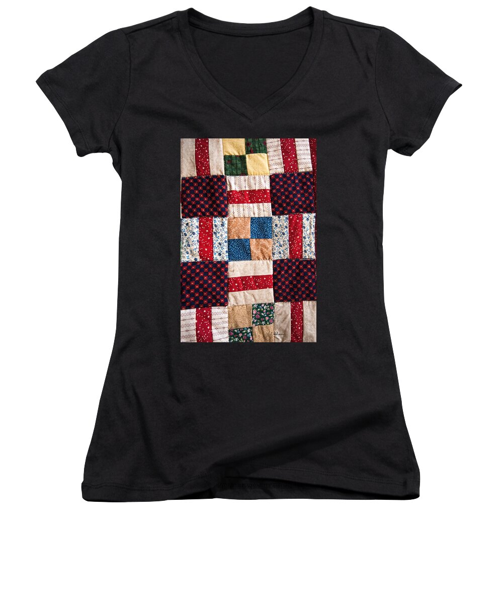 Quilt Women's V-Neck featuring the photograph Homemade Quilt by Christopher Holmes