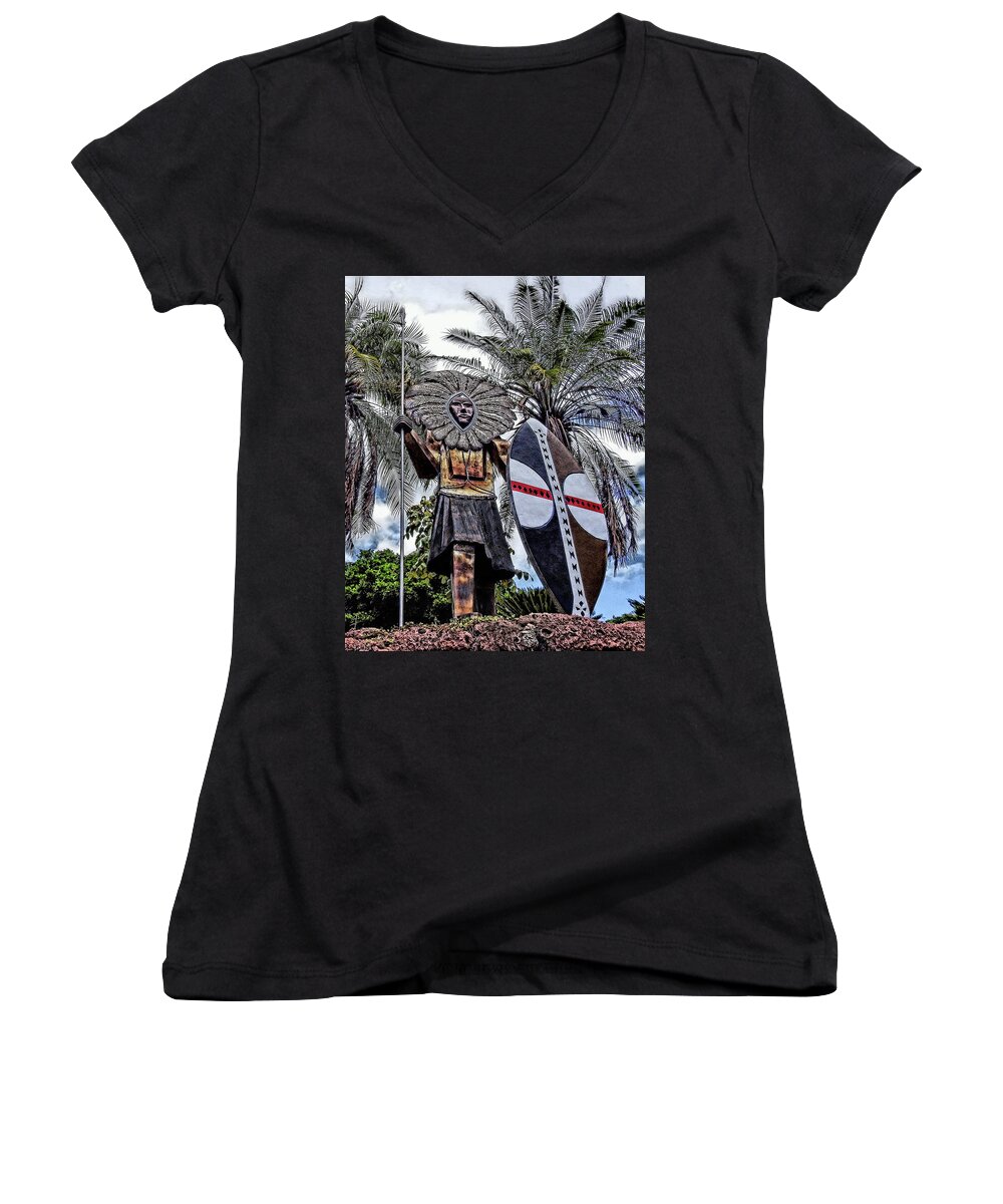 Statue Women's V-Neck featuring the photograph Honolulu Zoo Keeper by Donald J Gray