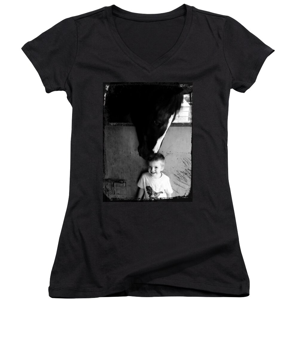 Horse Women's V-Neck featuring the photograph Horses Love by Amanda Eberly
