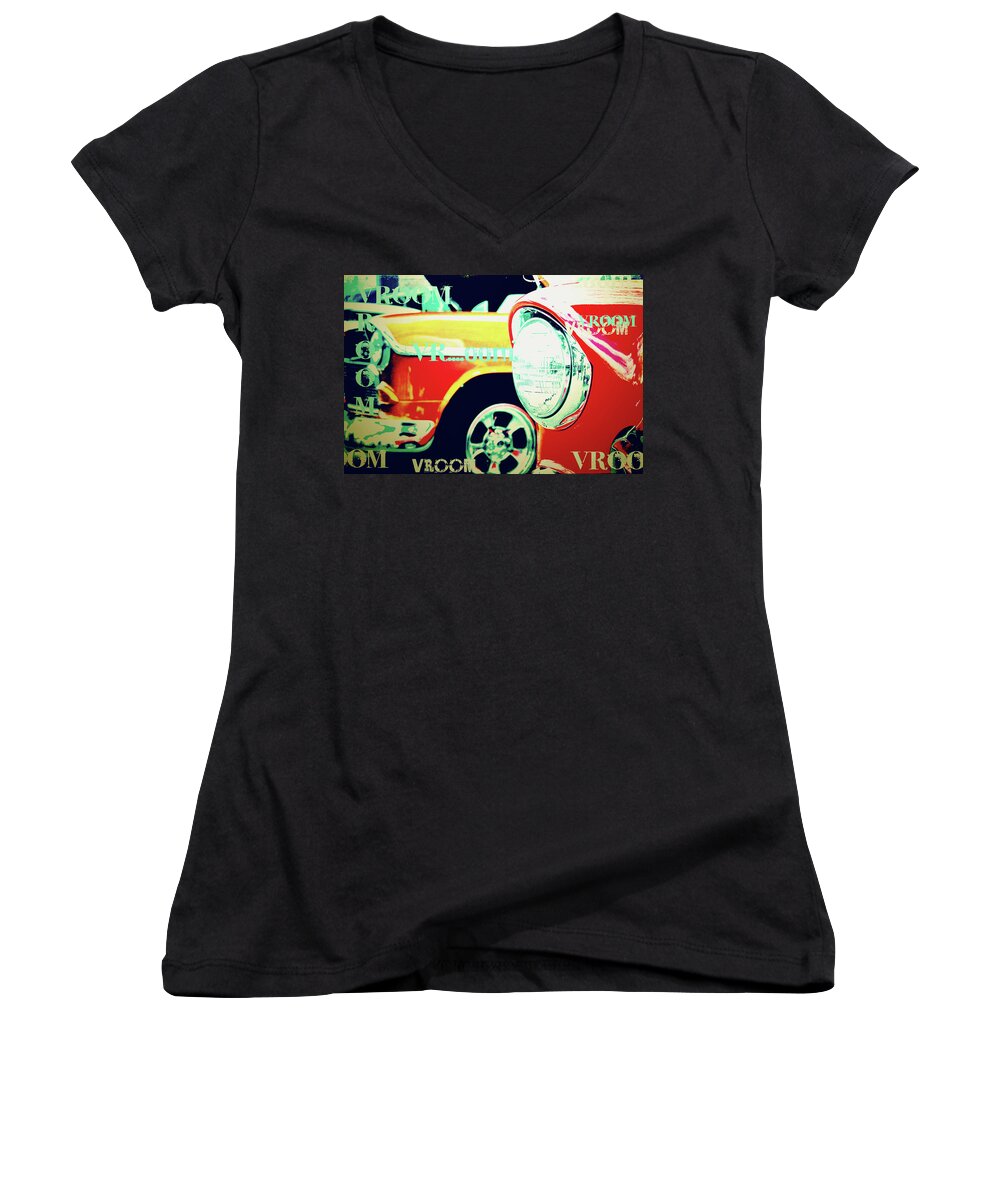 Vintage Women's V-Neck featuring the photograph Hot Rods Go Vroom Vroom by Toni Hopper