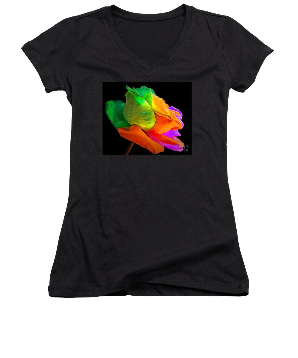 Rose Women's V-Neck featuring the photograph I Give You My Love by Krissy Katsimbras