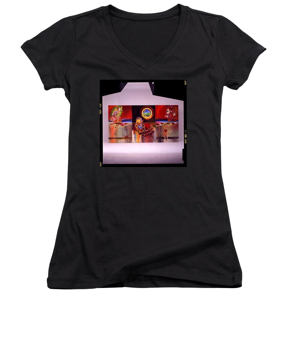 Spiderman Women's V-Neck featuring the painting I Saw The Figure Five In Gold by Charles Stuart