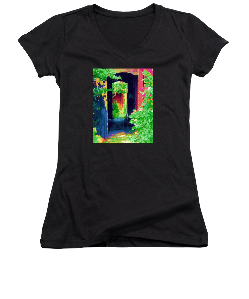 Diane Berry Women's V-Neck featuring the painting I stand at the door and knock by Diane E Berry
