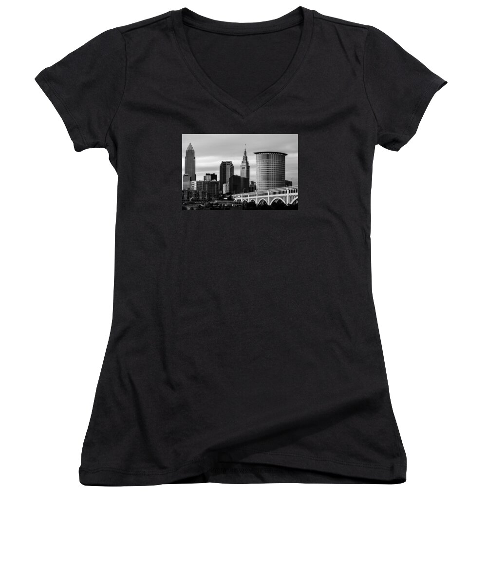 Cleveland Women's V-Neck featuring the photograph Iconic Cleveland by Stewart Helberg