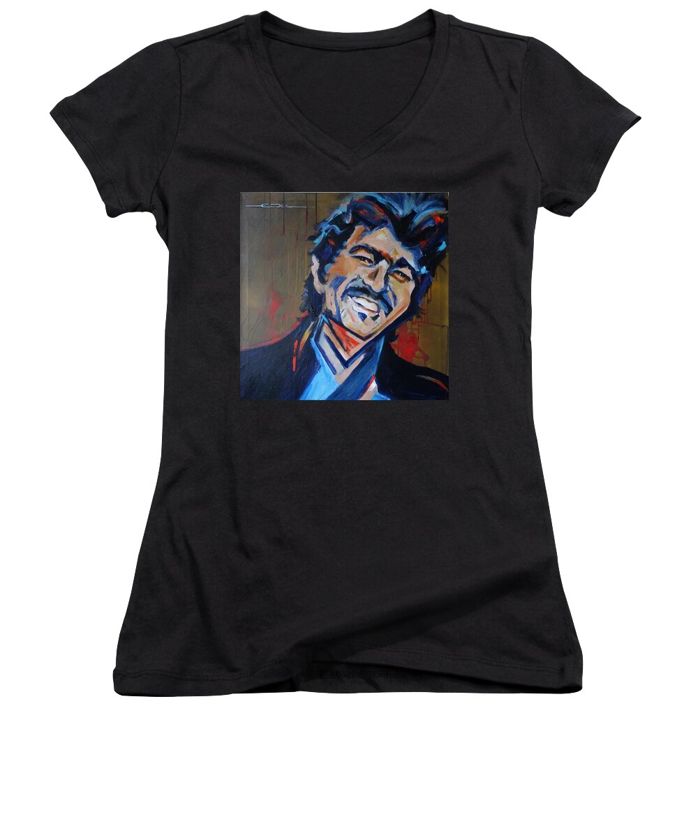 John Prine Women's V-Neck featuring the painting Illegal Smile by Eric Dee