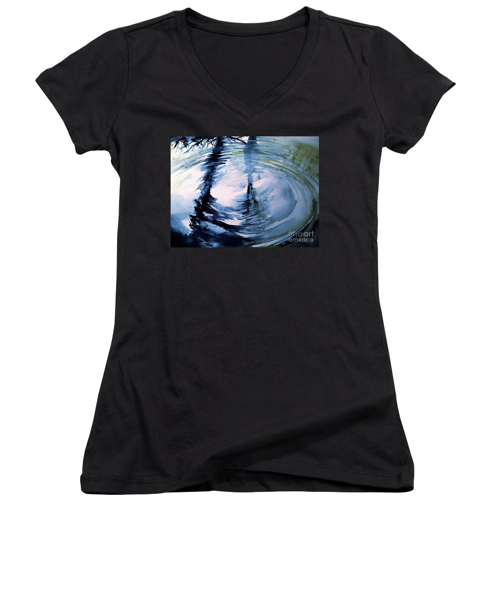 Watercolor Women's V-Neck featuring the painting In the Ripple by Allison Ashton