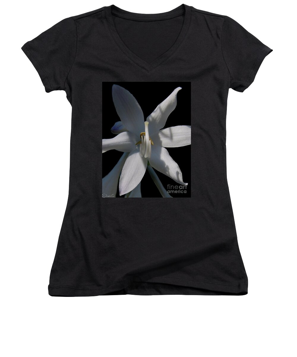 Flowers Women's V-Neck featuring the photograph Inappropriate Gesture by September Stone