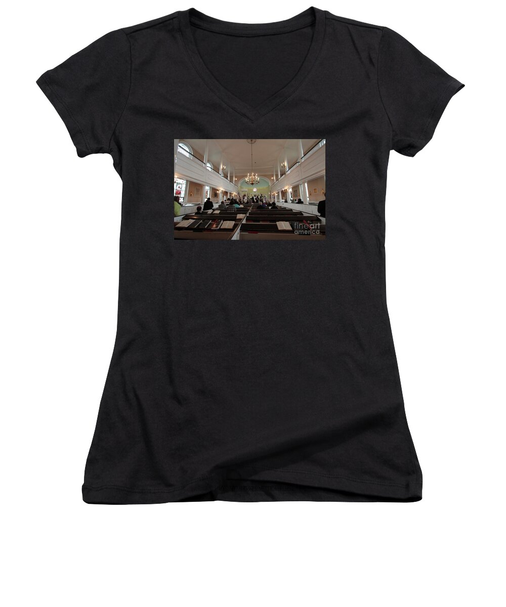 St. Georges Church Women's V-Neck featuring the photograph Inside the St. Georges Episcopal Anglican Church by Steven Spak