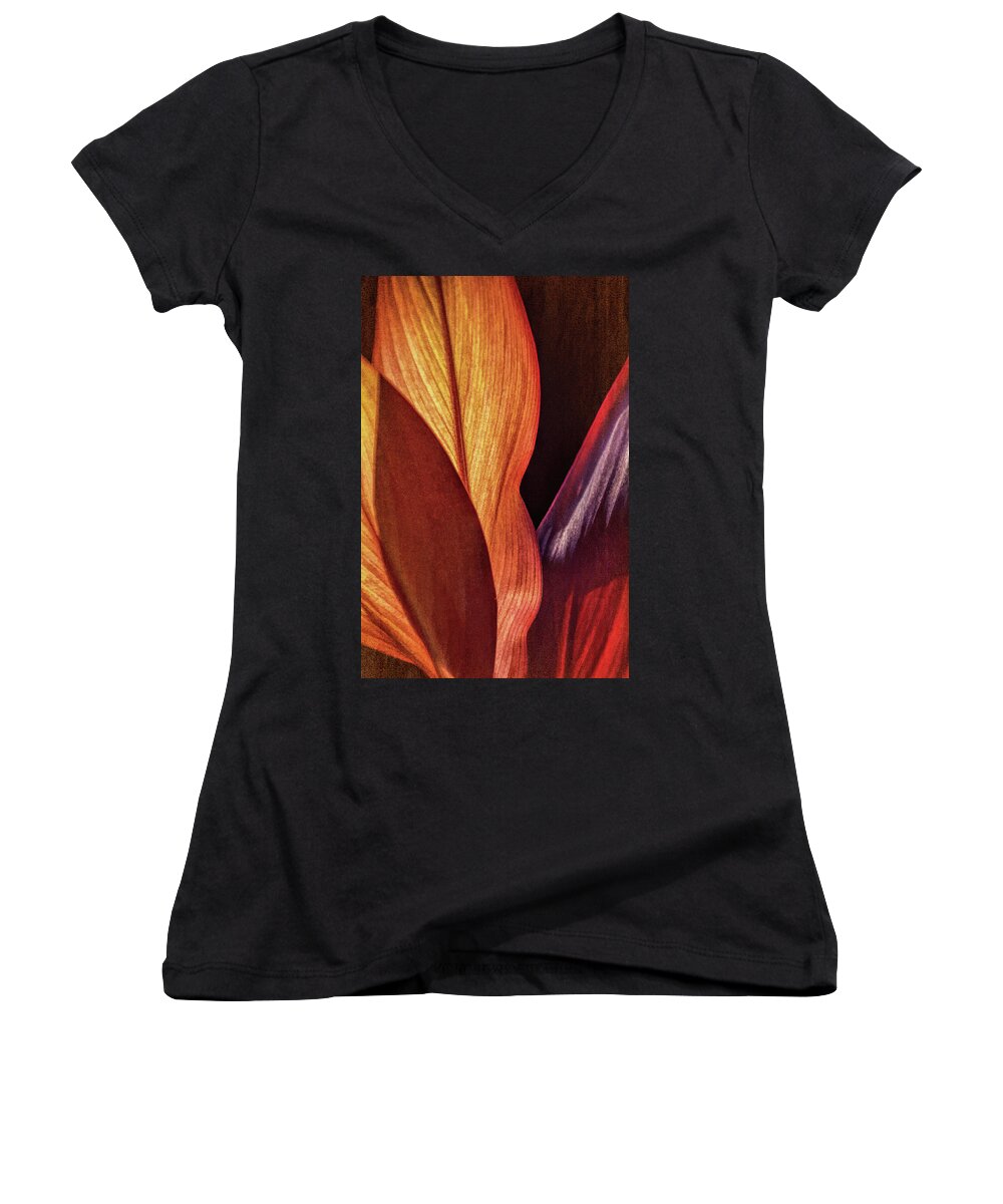 Tropical Leaves Women's V-Neck featuring the photograph Interweaving Leaves I by Leda Robertson