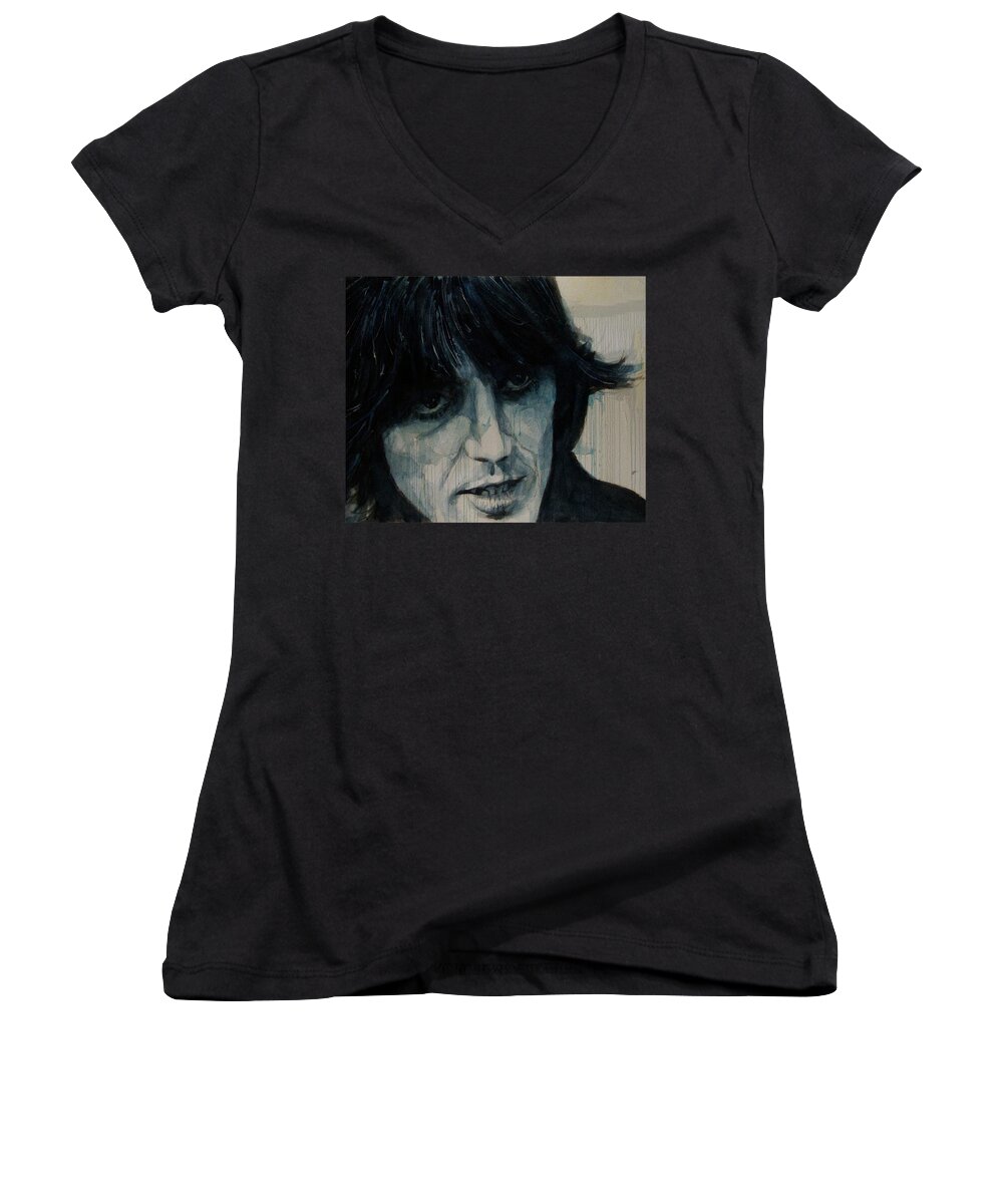 George Harrison Women's V-Neck featuring the painting Isn't It A Pity by Paul Lovering