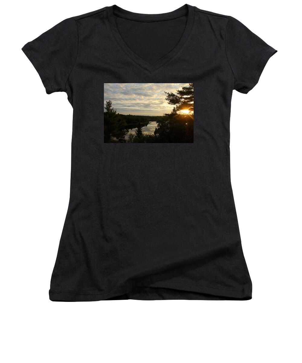 Deep Bay Women's V-Neck featuring the photograph It's A Beautiful Morning by Debbie Oppermann