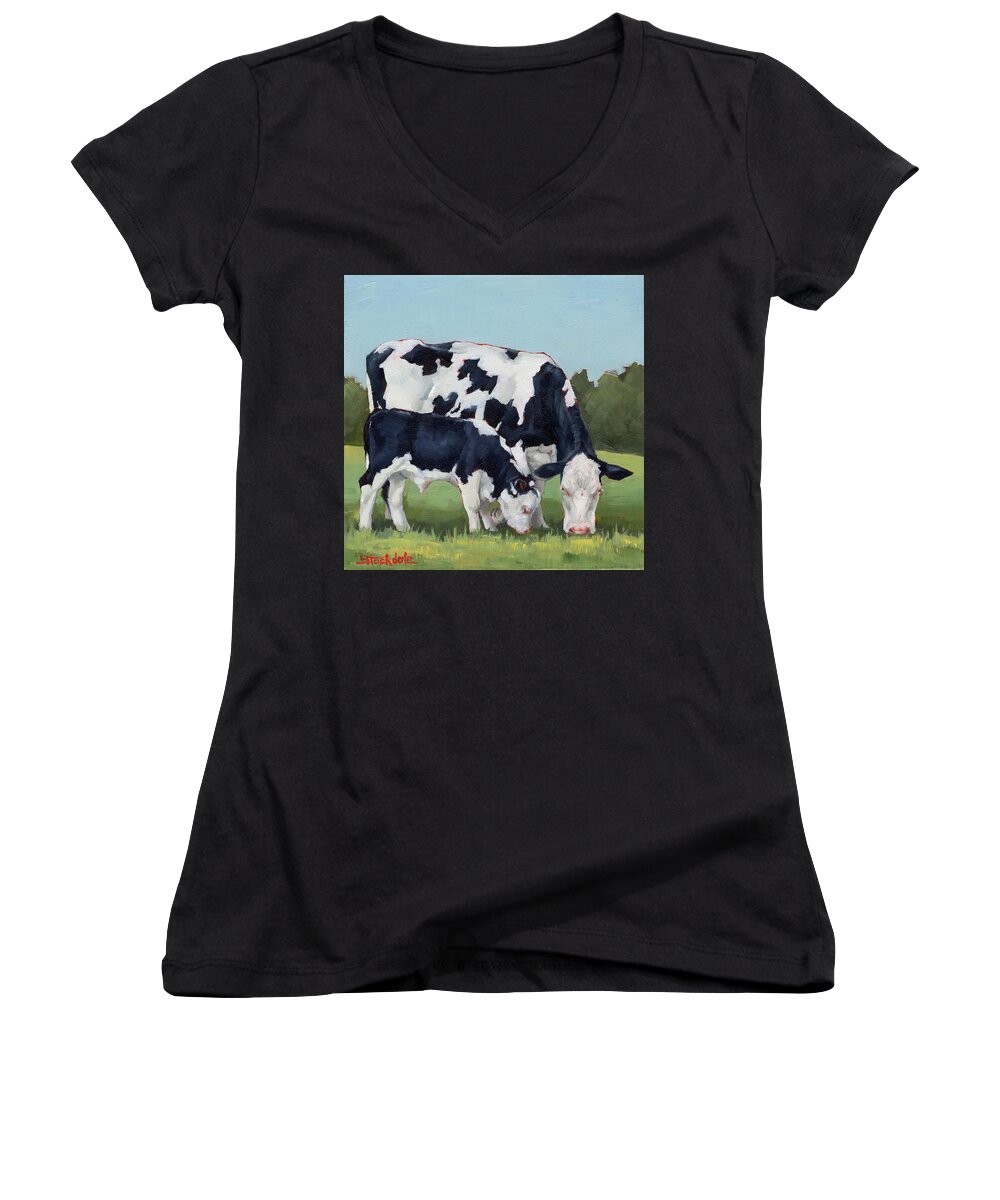Miniatures Women's V-Neck featuring the painting Ivory And Calf Mini Painting by Margaret Stockdale