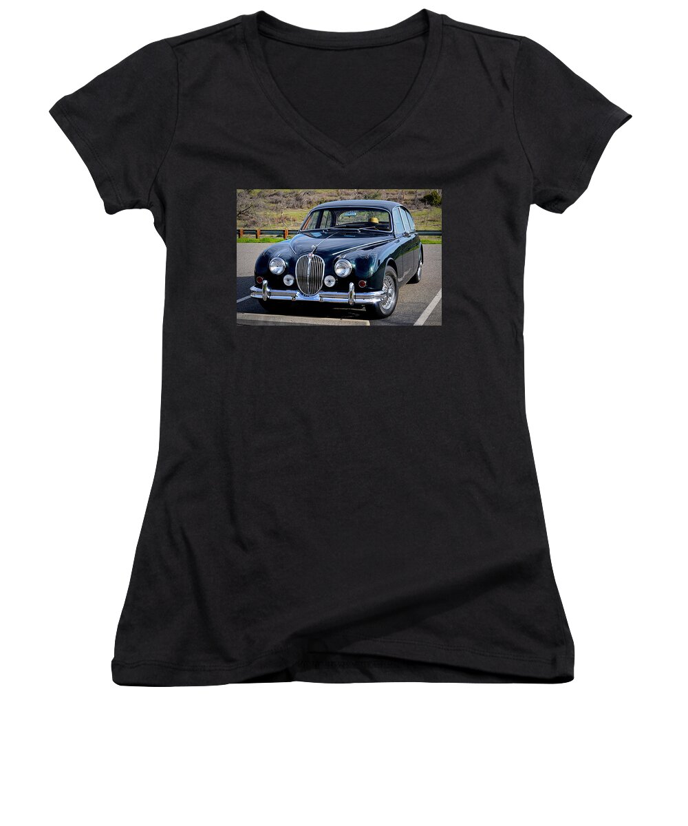 Cars Women's V-Neck featuring the photograph Jag by AJ Schibig