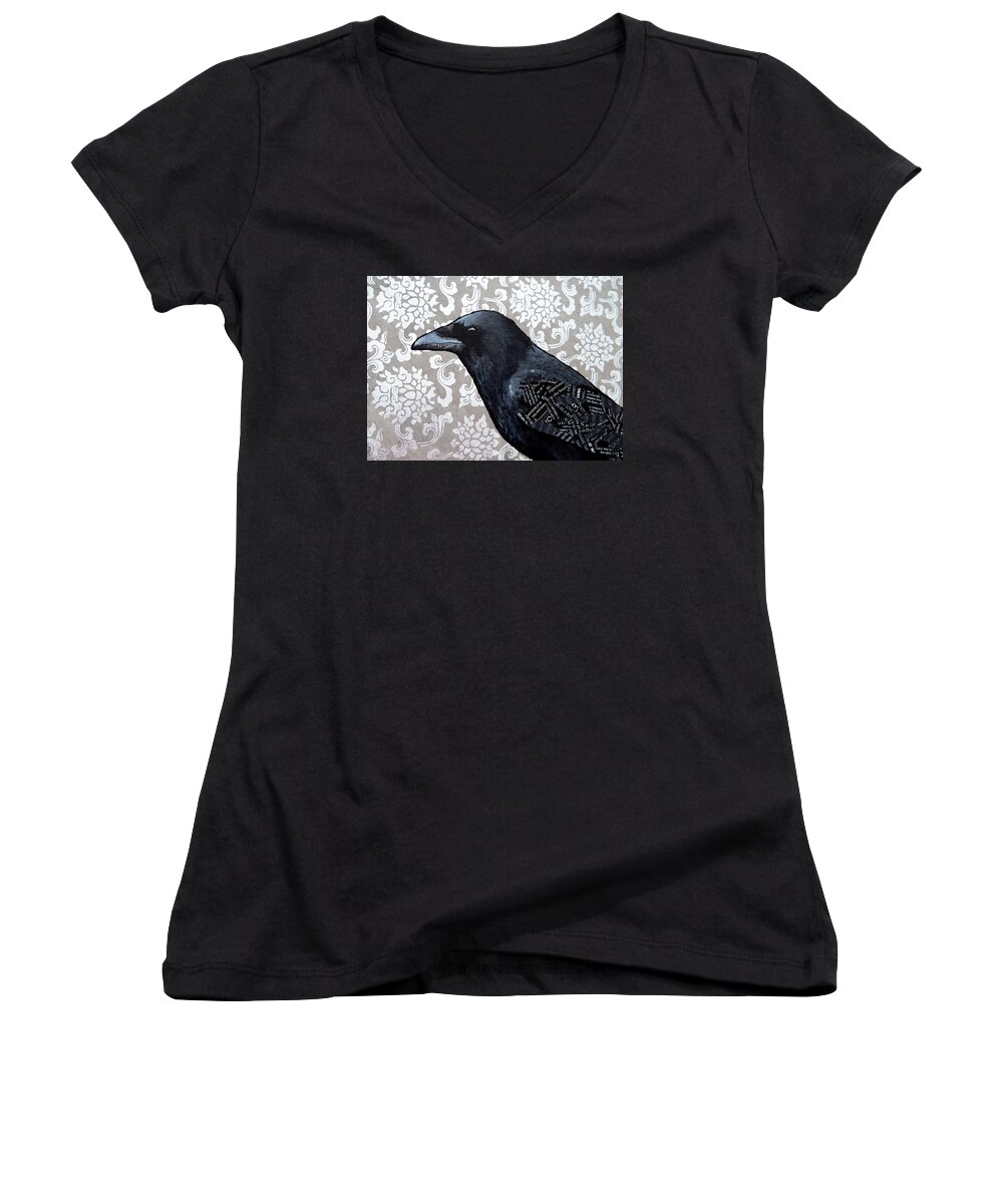 Crow Women's V-Neck featuring the painting Jason by Jacqueline Bevan