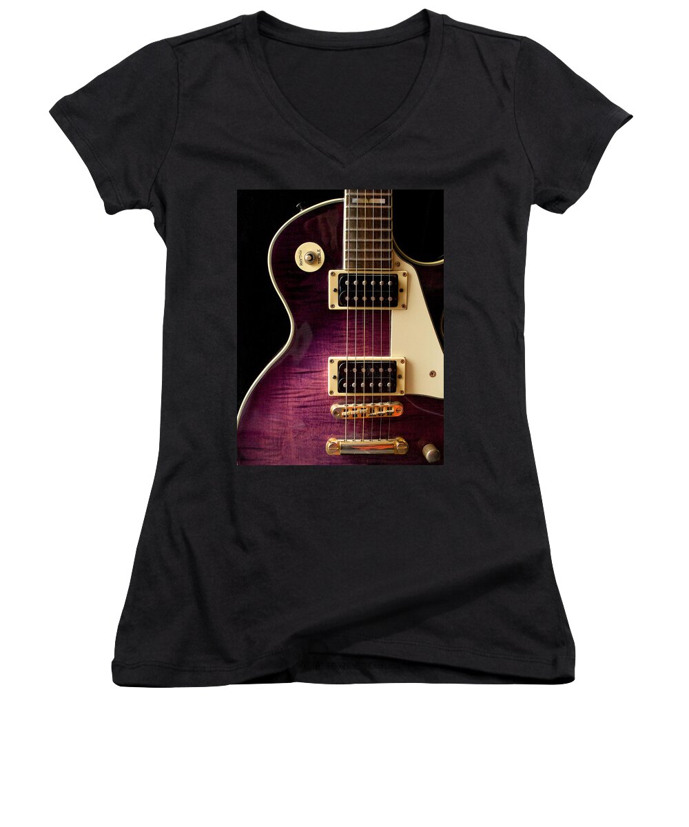 Jay Turser Women's V-Neck featuring the photograph Jay Turser Guitar 9 by Dorothy Lee