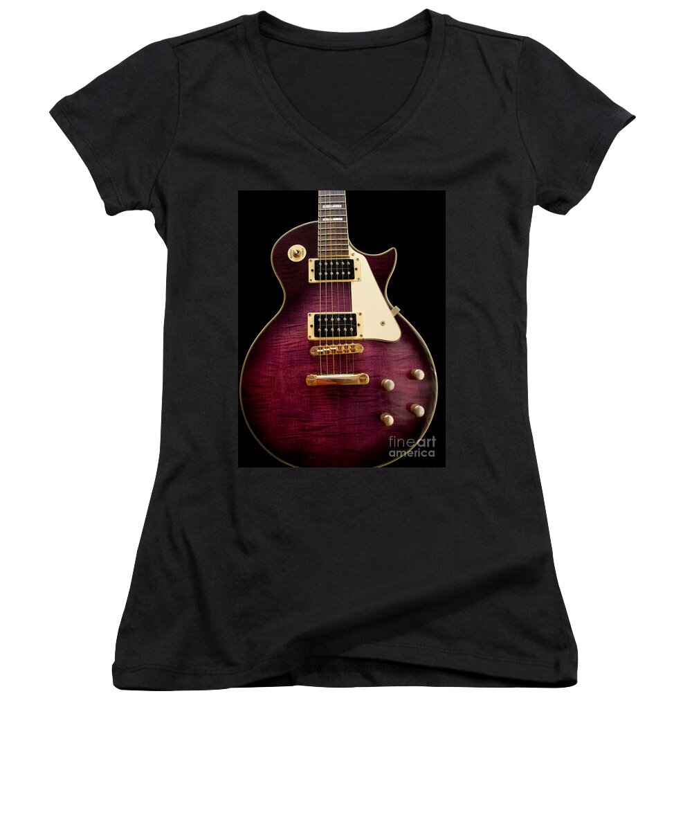 Jay Turser Women's V-Neck featuring the photograph Jay Turser Guitar 2 by Dorothy Lee