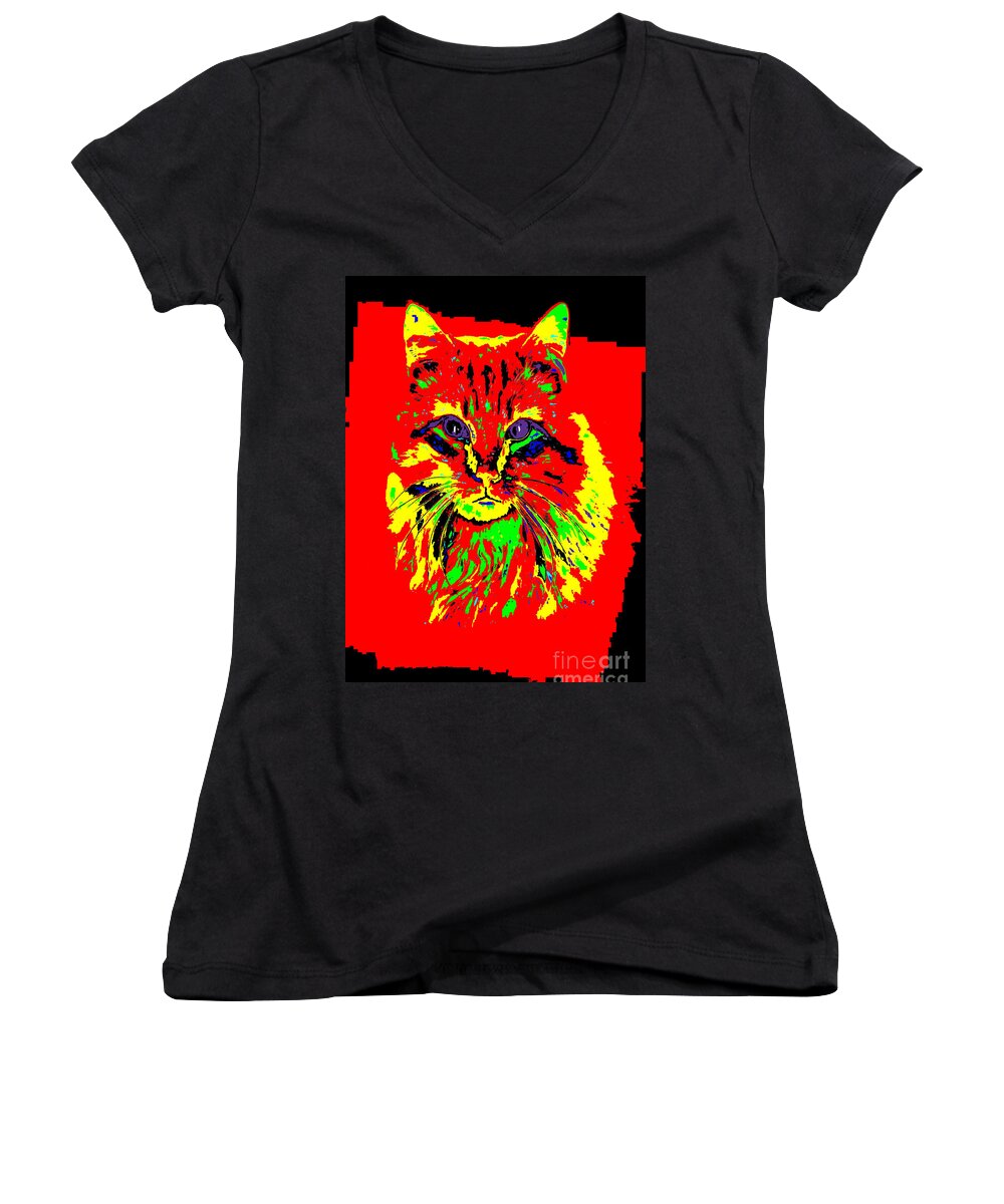  Women's V-Neck featuring the digital art Jekyll the Cat by Tim Hightower