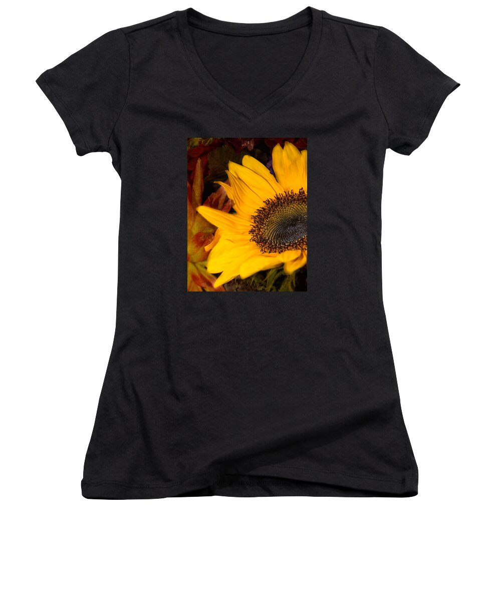 Sunflower Women's V-Neck featuring the photograph Jeweled by Arlene Carmel