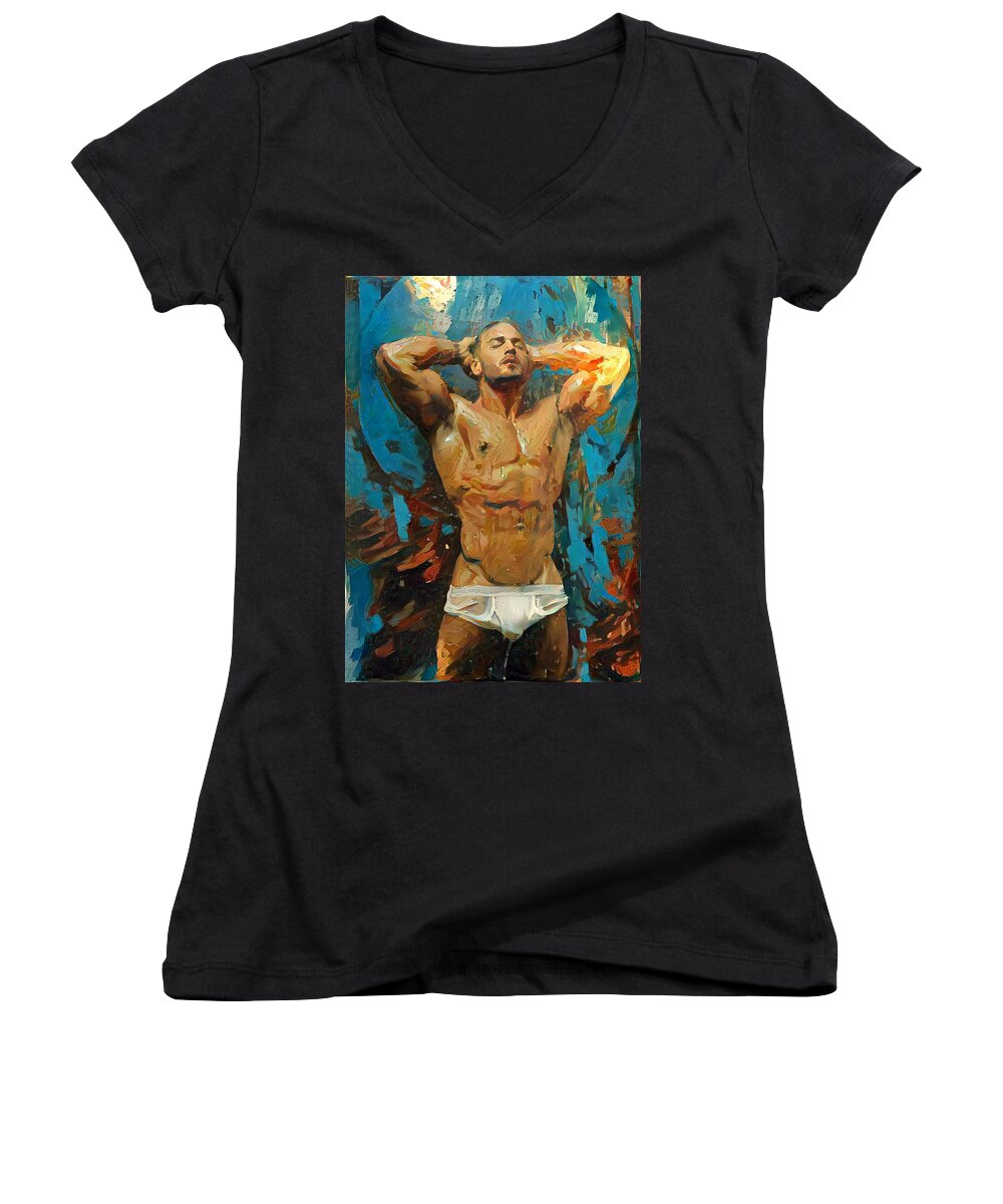 Male Women's V-Neck featuring the digital art Jorge by Richard Laeton