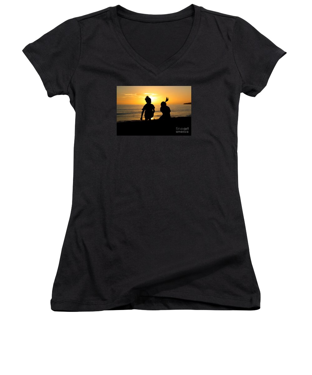 Sunset Women's V-Neck featuring the photograph Joyous Sunset by Suzanne Luft