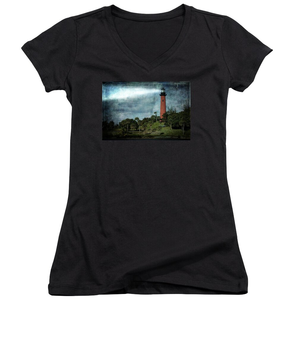 Lighthouse Women's V-Neck featuring the photograph Jupiter Lighthouse-2a by Rudy Umans