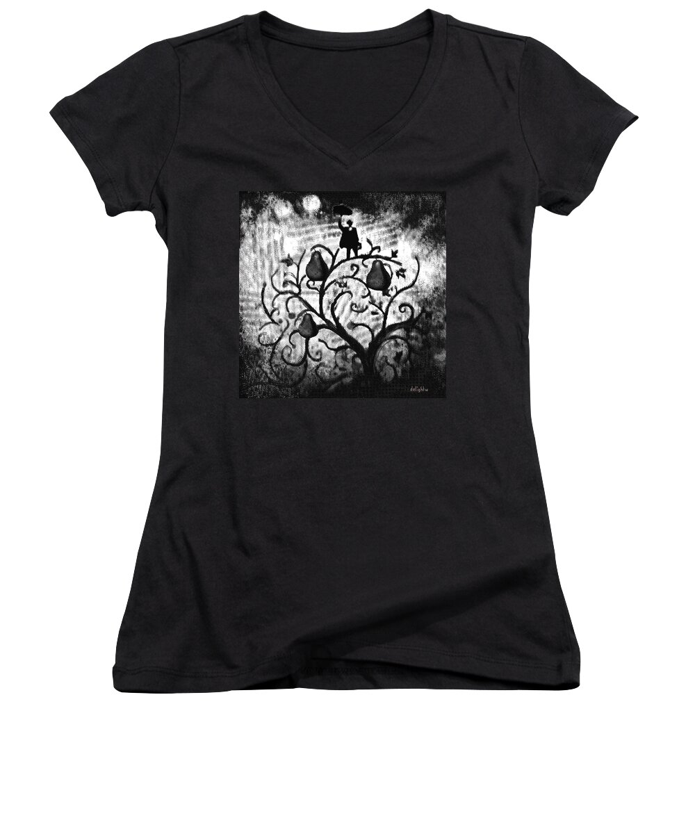 Black And White Women's V-Neck featuring the digital art Just Another Day at Work by Delight Worthyn