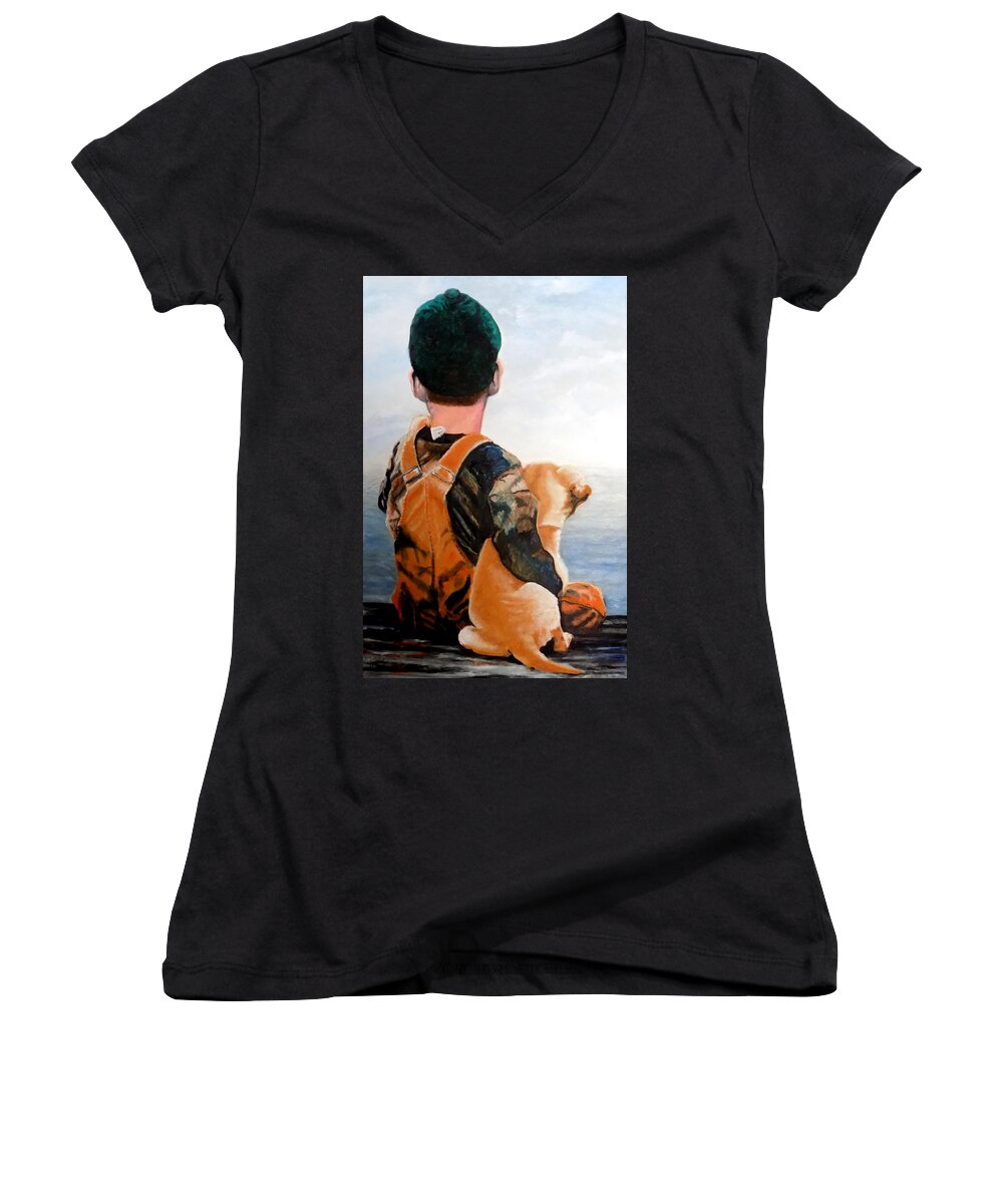 Child Women's V-Neck featuring the painting Just Hanging Out by Maris Sherwood