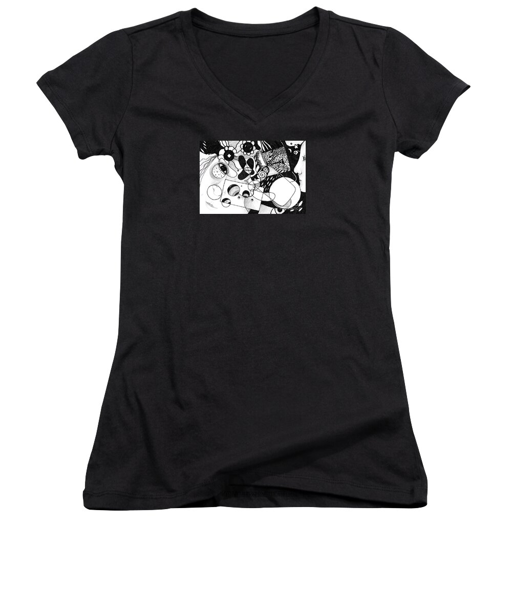 Halloween Women's V-Neck featuring the drawing Just In Time by Helena Tiainen