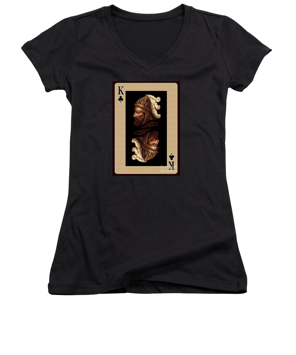 King Of Clubs Women's V-Neck featuring the mixed media King of Clubs by Arturas Slapsys