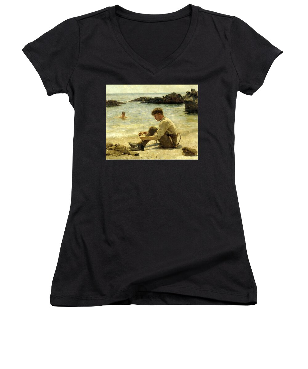 Lawrence Women's V-Neck featuring the painting Lawrence as a Cadet by Henry Scott Tuke