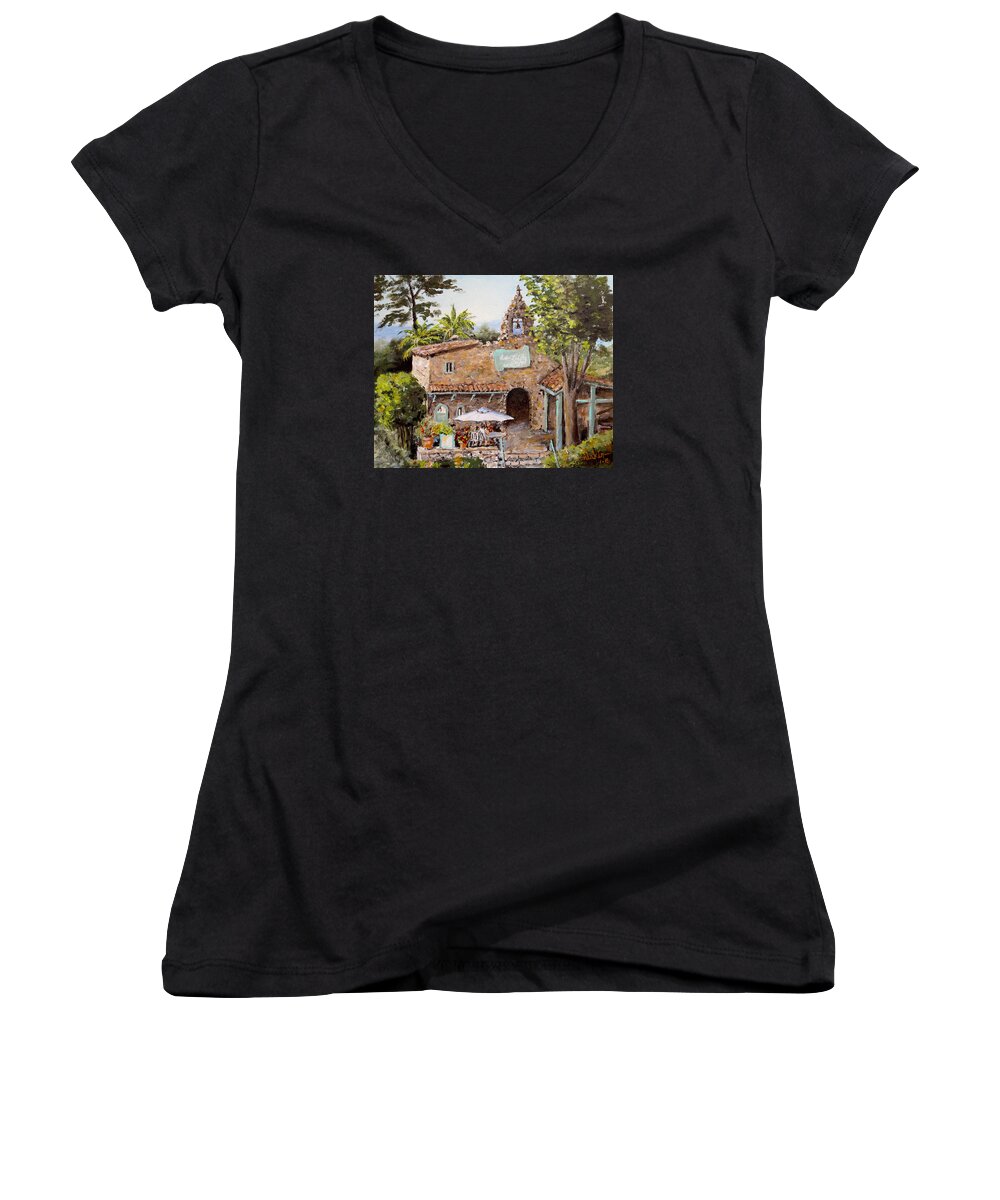 Frech Women's V-Neck featuring the painting Le Petite Chapelle by Alan Lakin