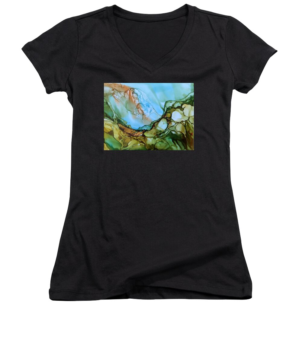 Landscape Women's V-Neck featuring the painting Light my Fire by Pat Purdy
