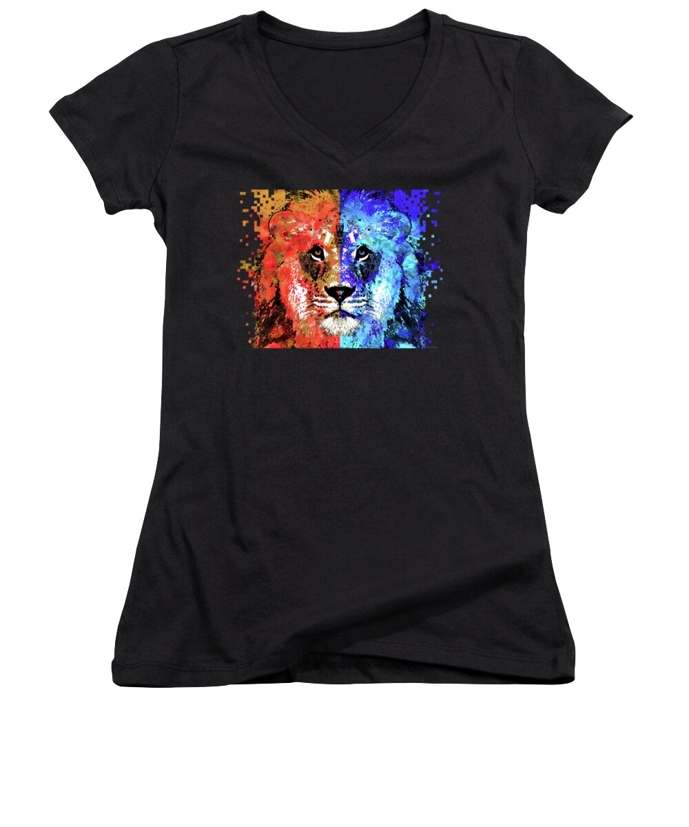 Lions Women's V-Neck featuring the painting Lion Art - Majesty - Sharon Cummings by Sharon Cummings