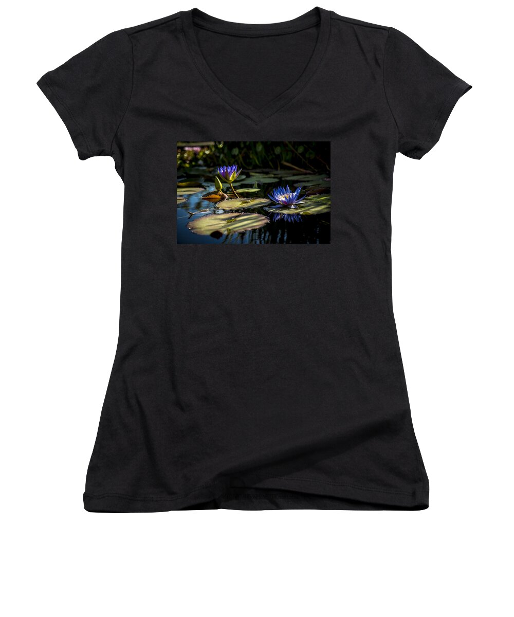 Flower Women's V-Neck featuring the photograph Lit From Within by Laura Roberts