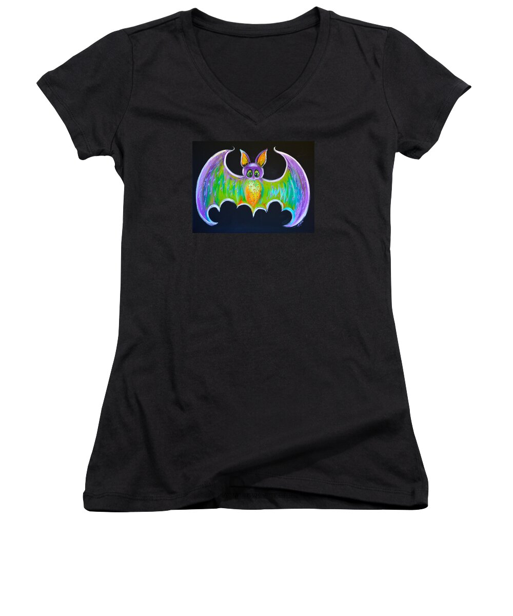 Bat Women's V-Neck featuring the painting Little Sweetie by Agata Lindquist