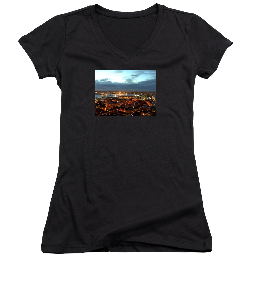 Liverpool Women's V-Neck featuring the photograph Liverpool City and River Mersey by Steve Kearns