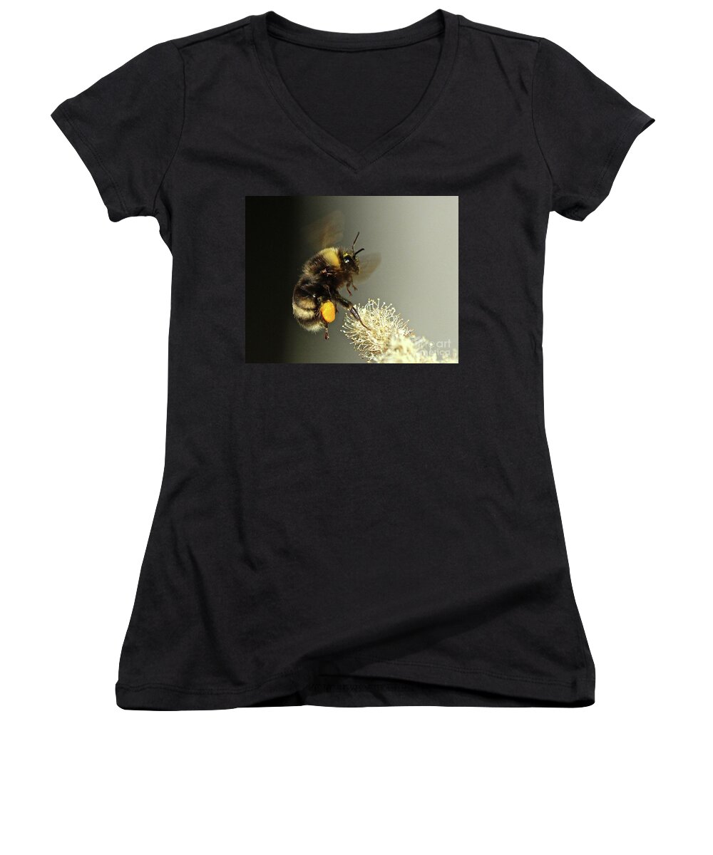 Flying Bee Women's V-Neck featuring the photograph Loaded by Ann E Robson