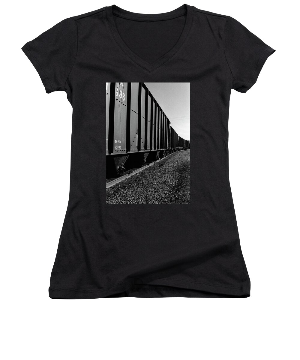 Train Women's V-Neck featuring the photograph Long Black Train by Tara Lynn