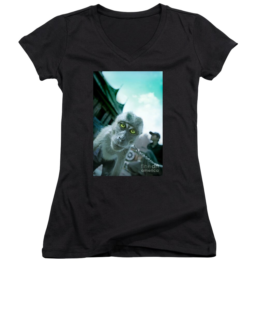 Monkey Women's V-Neck featuring the photograph Look Into My Eyes by Charuhas Images
