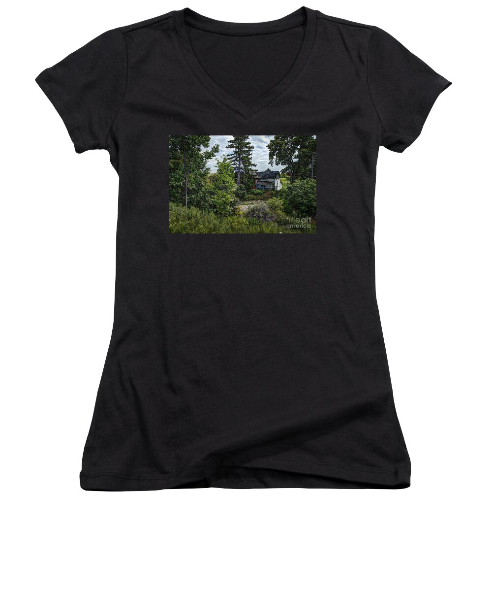Abandoned Women's V-Neck featuring the photograph Lost Farm by Roger Monahan