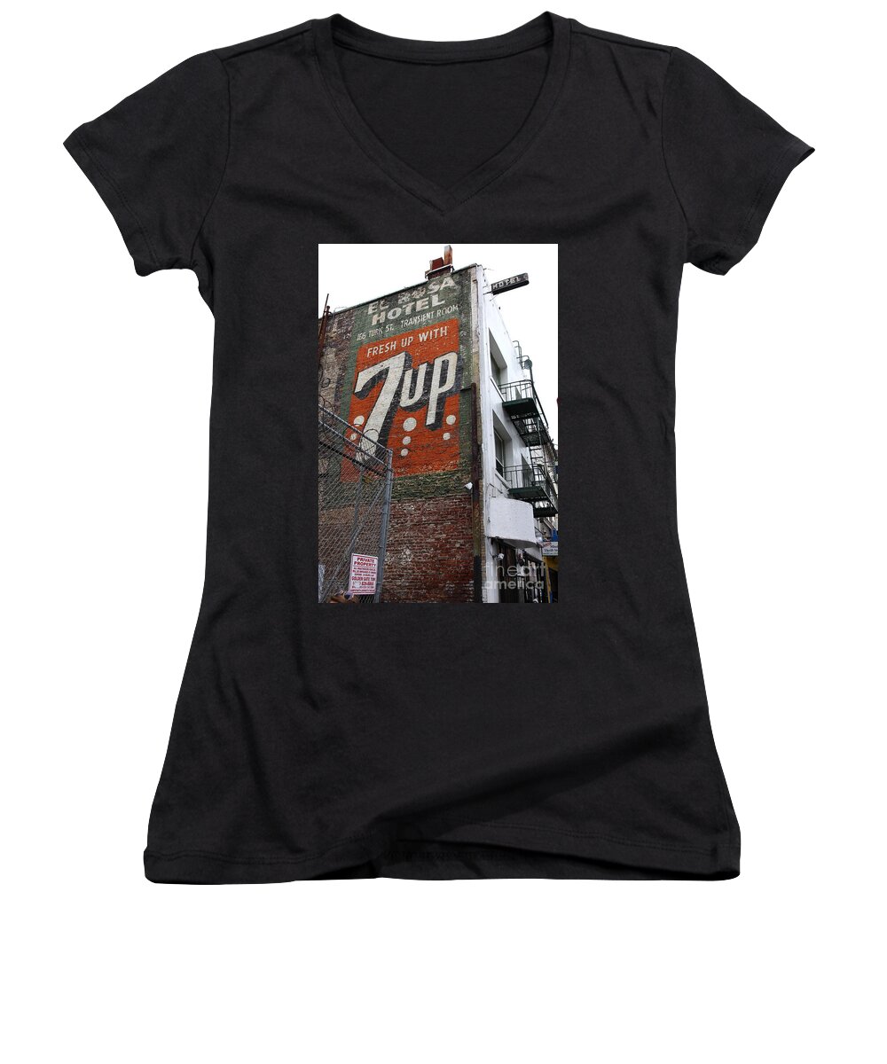 Wingsdomain Women's V-Neck featuring the photograph Lost In Urban America - El Rosa Hotel - Tenderloin District - San Francisco California - 5D19351 by Wingsdomain Art and Photography