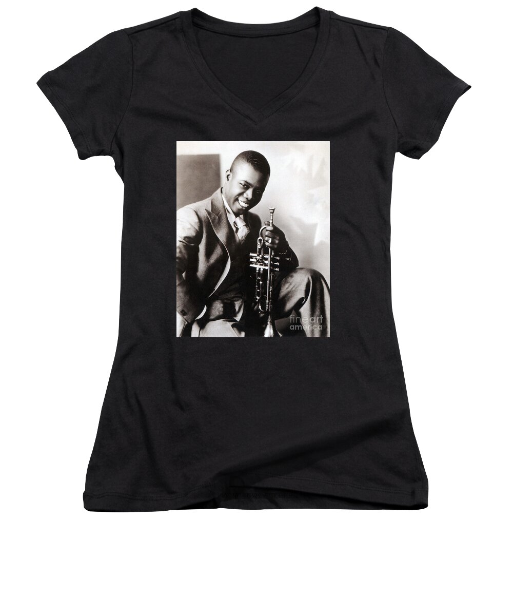 Entertainment Women's V-Neck featuring the photograph Louis Armstrong, American Jazz Musician by Science Source