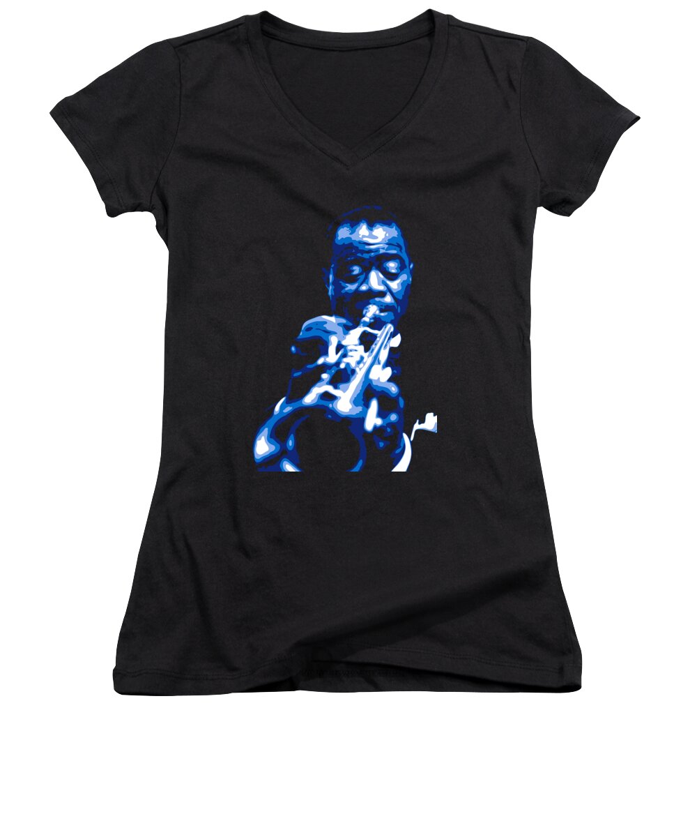 Louis Armstrong Women's V-Neck featuring the digital art Louis Armstrong by DB Artist