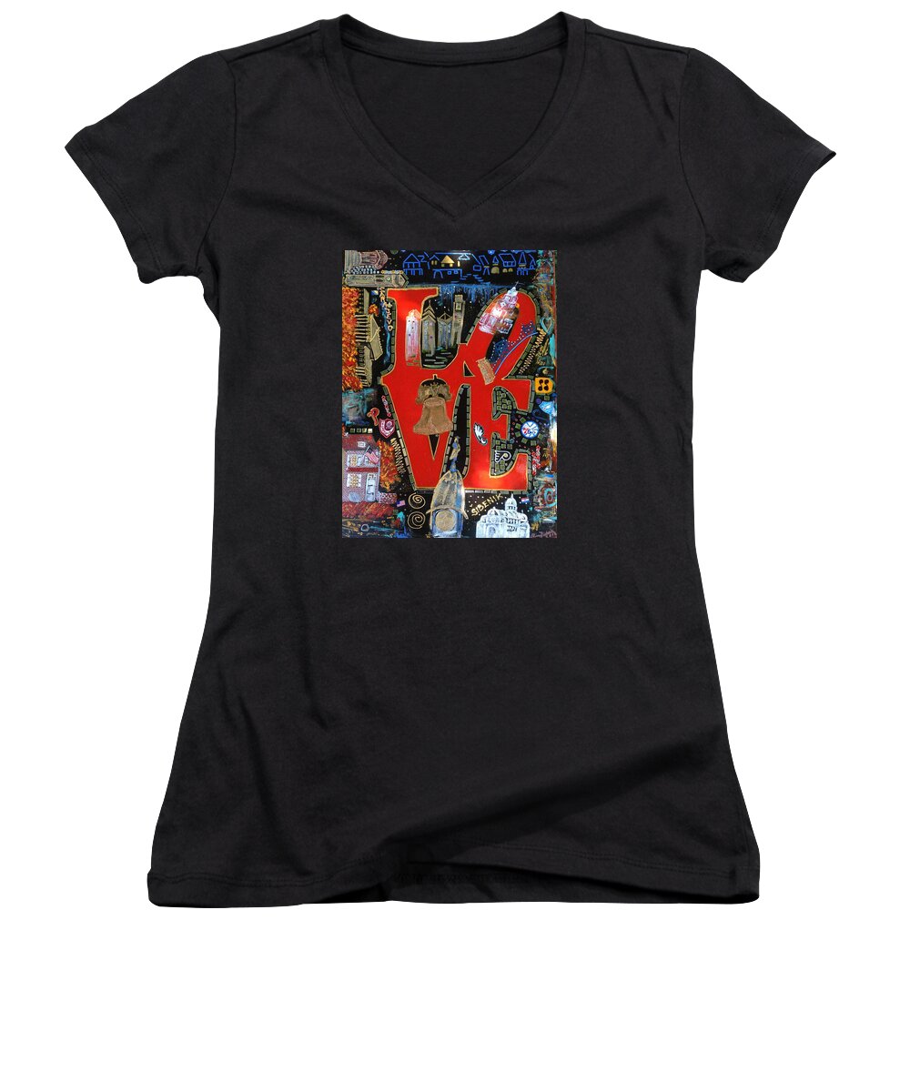  Women's V-Neck featuring the painting Love by Lilliana Didovic