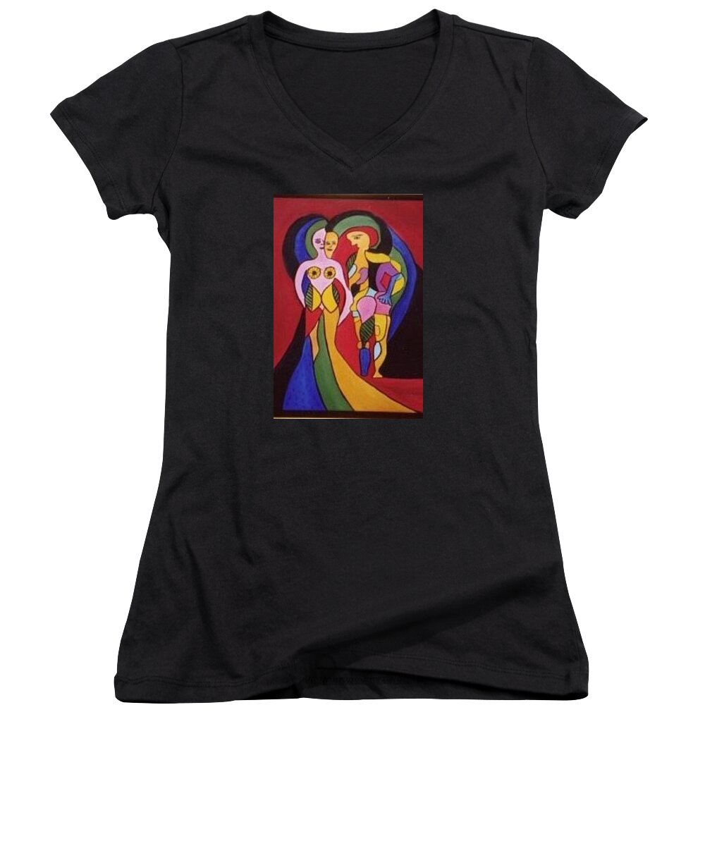 Women And Man In Harmony Of Love Women's V-Neck featuring the painting Love by Renata Bosnjak