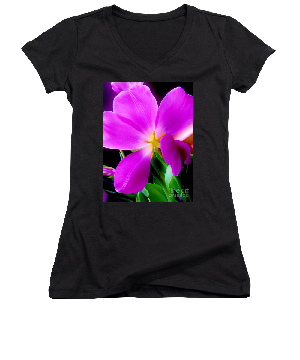 Tulip Women's V-Neck featuring the photograph Luminous Tulips by Tim Townsend