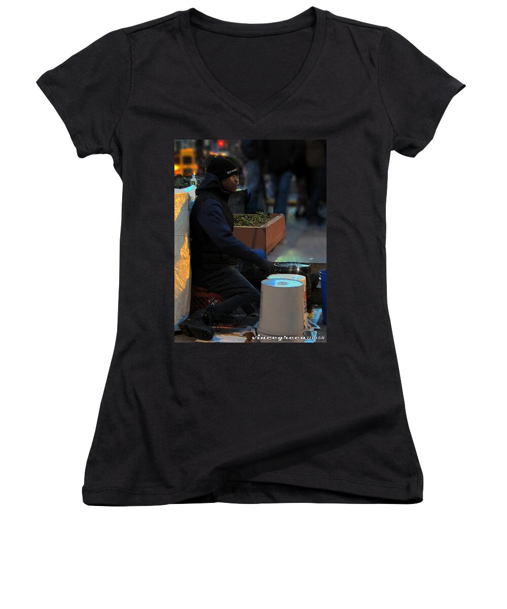 Philadelphia Women's V-Neck featuring the digital art Magic in Love Park by Vincent Green