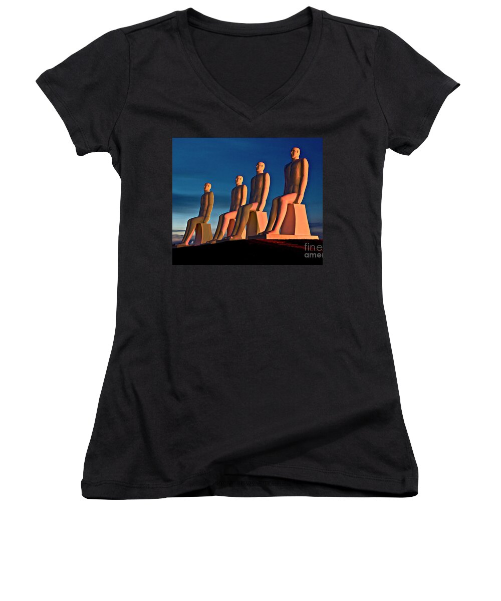Man At Sea Women's V-Neck featuring the photograph MAN at SEA by Silva Wischeropp