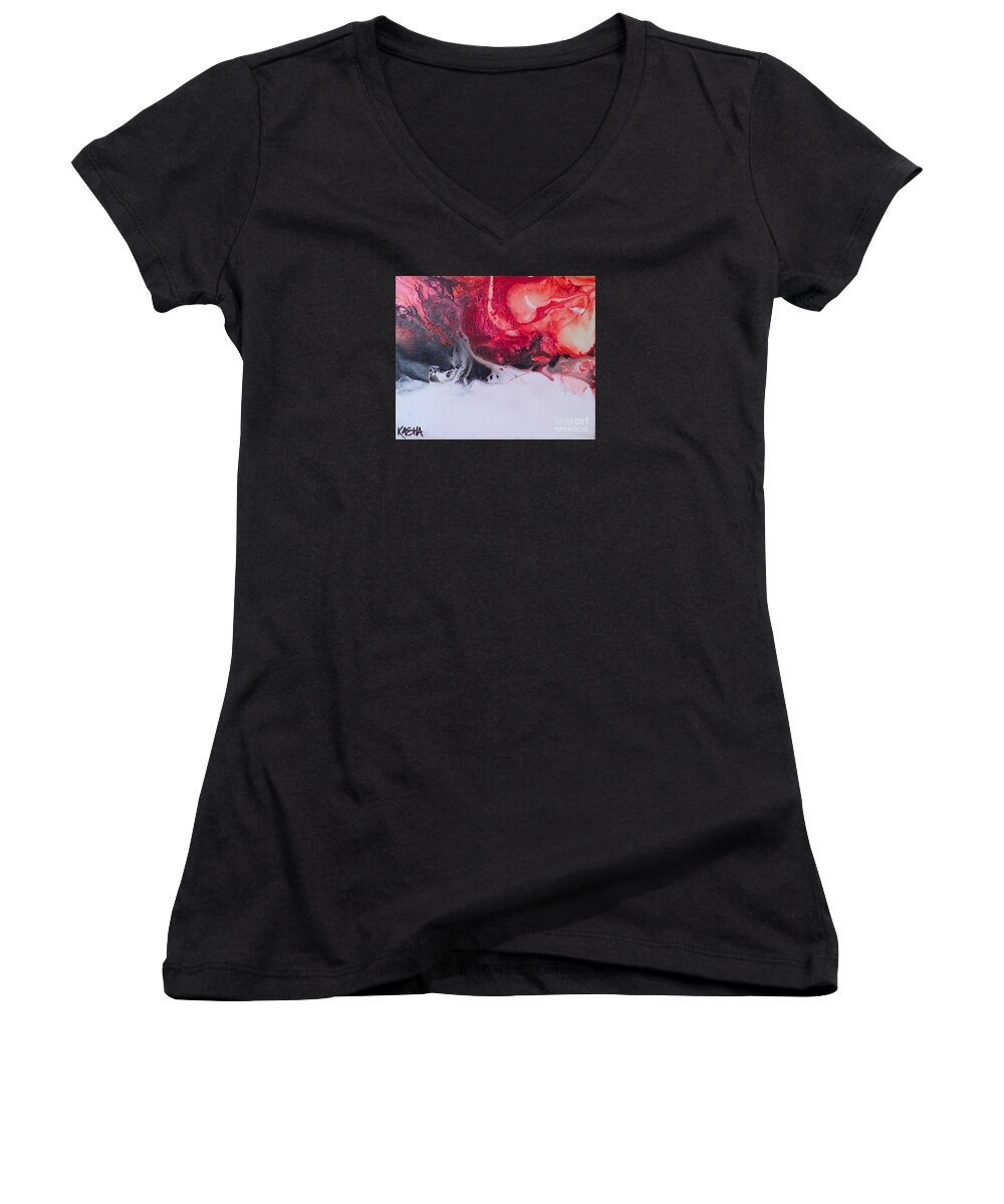 Red Women's V-Neck featuring the painting Marble-ized. by Kasha Ritter
